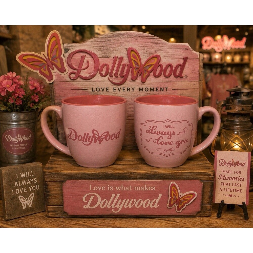 Dollywood Pink Coffee Mug I Will Always Love You Dolly Parton Butterfly Cup